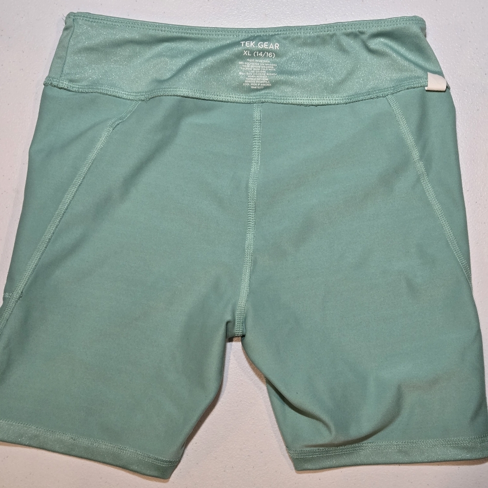 Girls XL Tek Gear Mint Green Shimmer Active Tank Bra And Bike Shorts Set - Picture 9 of 12